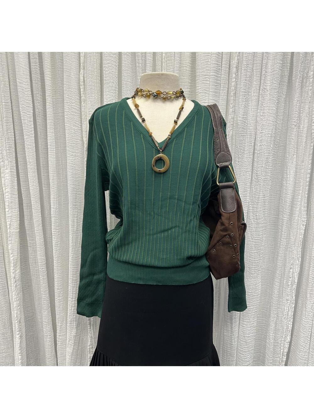 Forest Fairy Cottage Emerald Green Bohemian Preppy Y2K V-Neck Sweater (2X)